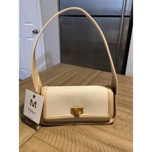 Miztique Beige Canvas Shoulder Bag Bamboo Twist Lock Gold Hardware NWT